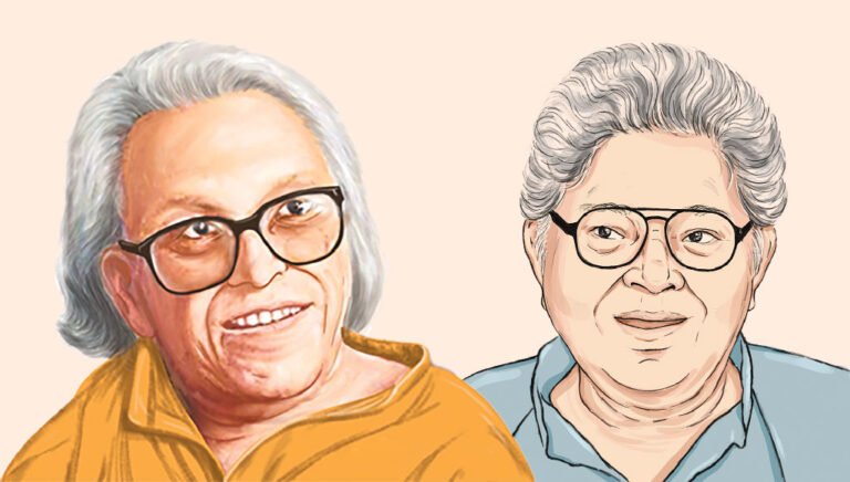 কবি শামসুর রাহমান ও সাহিত্যিক সুনীল গঙ্গোপাধ্যায়ের প্রতিকৃতি
